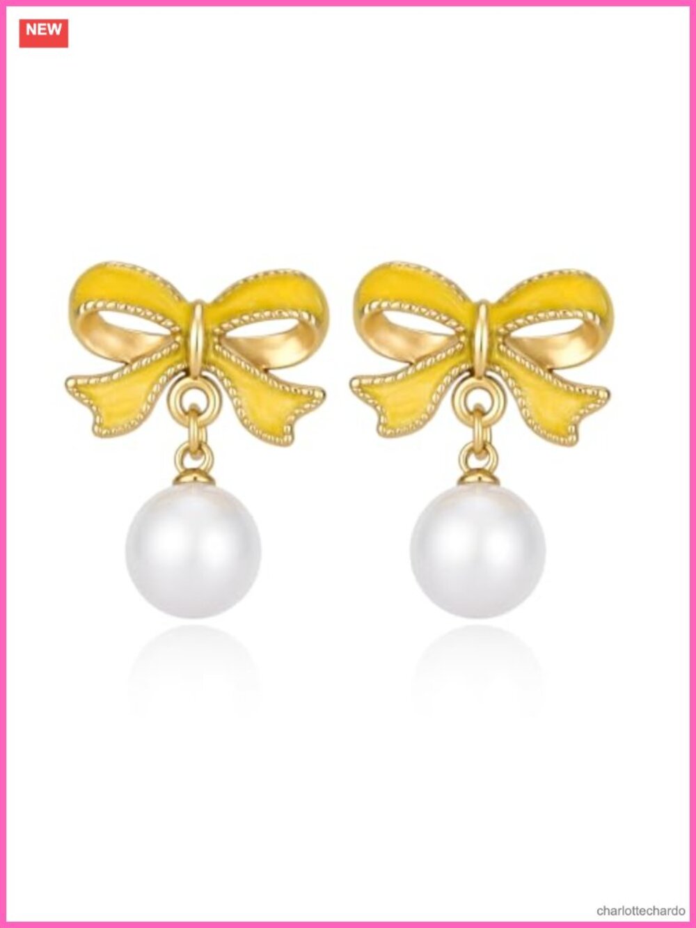 Gold Plated Bow Pearl Drop Dangle Earrings for Women